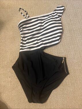 Michael Kors, Striped Black & White One-Piece Swimsuit, size 8